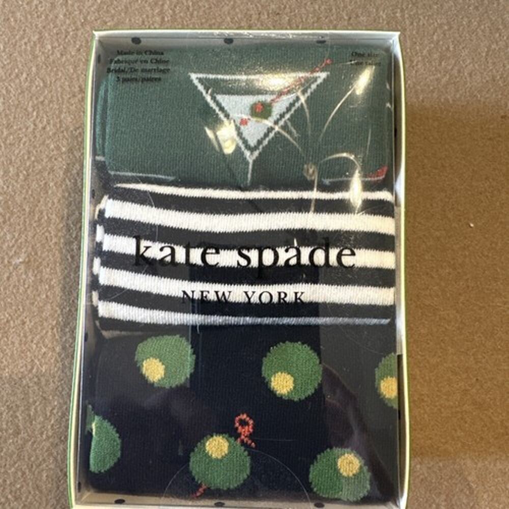 Kate Spade gift set Martini 3 Pack Boxed Crew Socks 4-10
